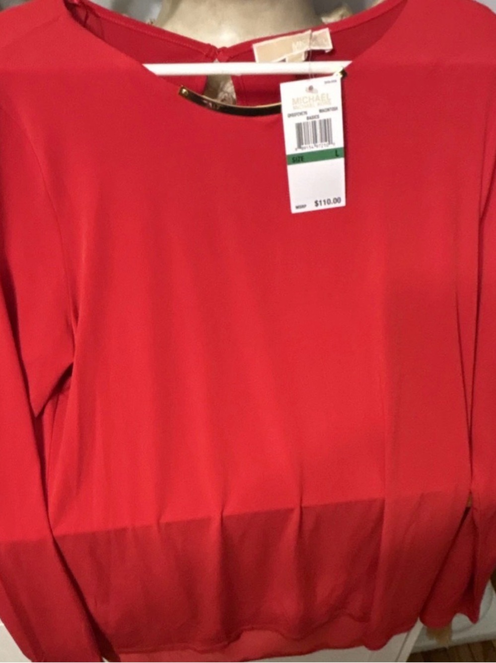 Michael Kors Bright Red Long-Sleeve Blouson Dress